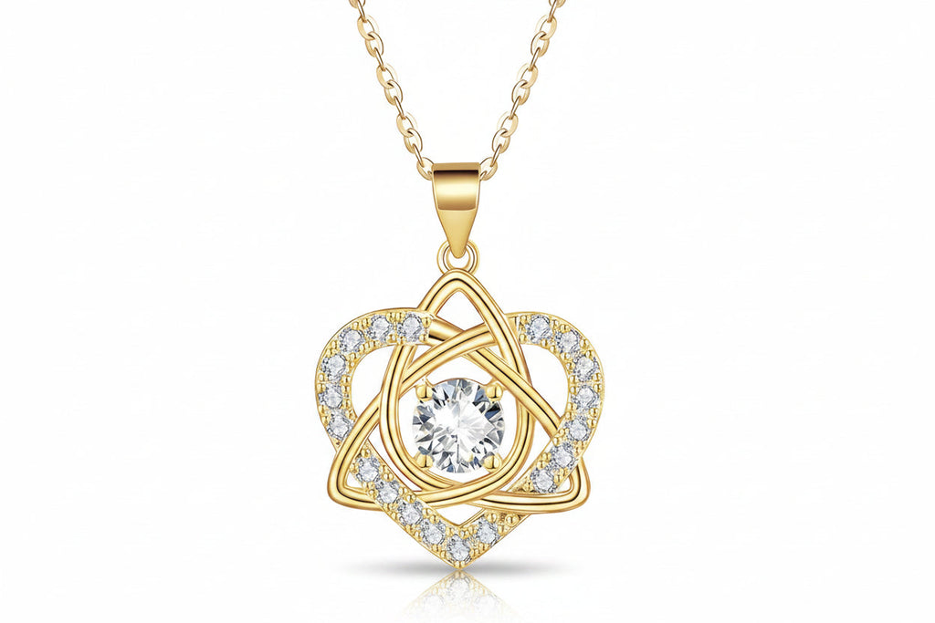 Trendbay 1 Carat Moissanite Heart Necklace – 925 Sterling Silver Celtic Knot Pendant