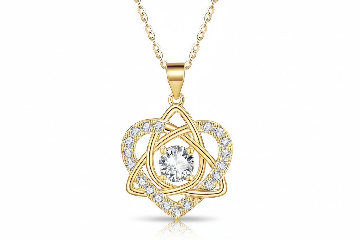 Trendbay 1 Carat Moissanite Heart Necklace – 925 Sterling Silver Celtic Knot Pendant
