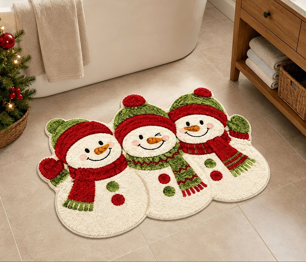 Trendbay Christmas Snowman Velvet Bath Rug 2D Flat 1pc
