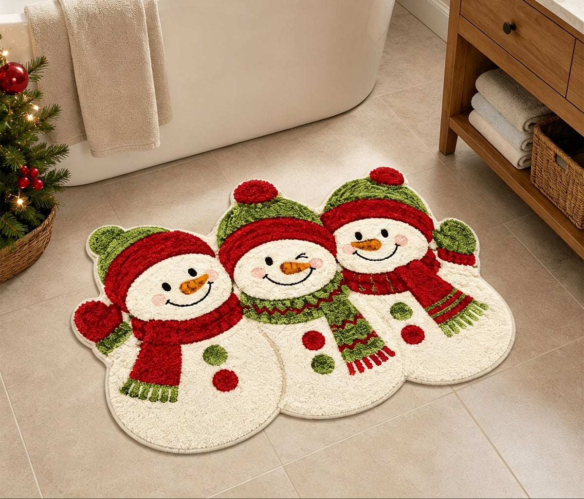 Trendbay Christmas Snowman Velvet Bath Rug 2D Flat 1pc