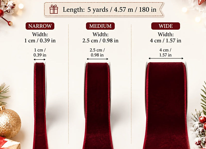 Trendbay 3-Roll Burgundy Velvet Ribbon Set Soft Flocked Velvet Trim