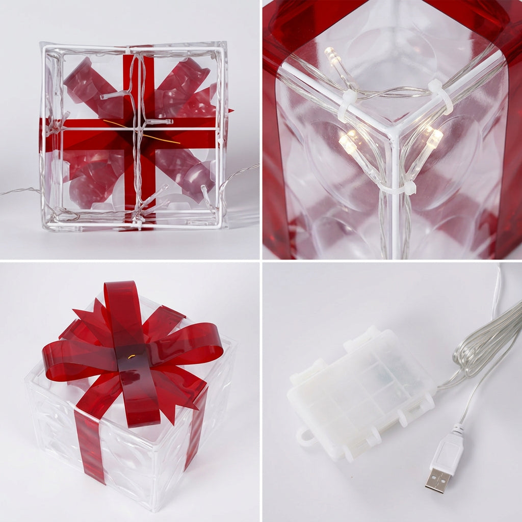 Trendbay 3pcs Christmas Gift Box Lights Transparent Decorative Boxes