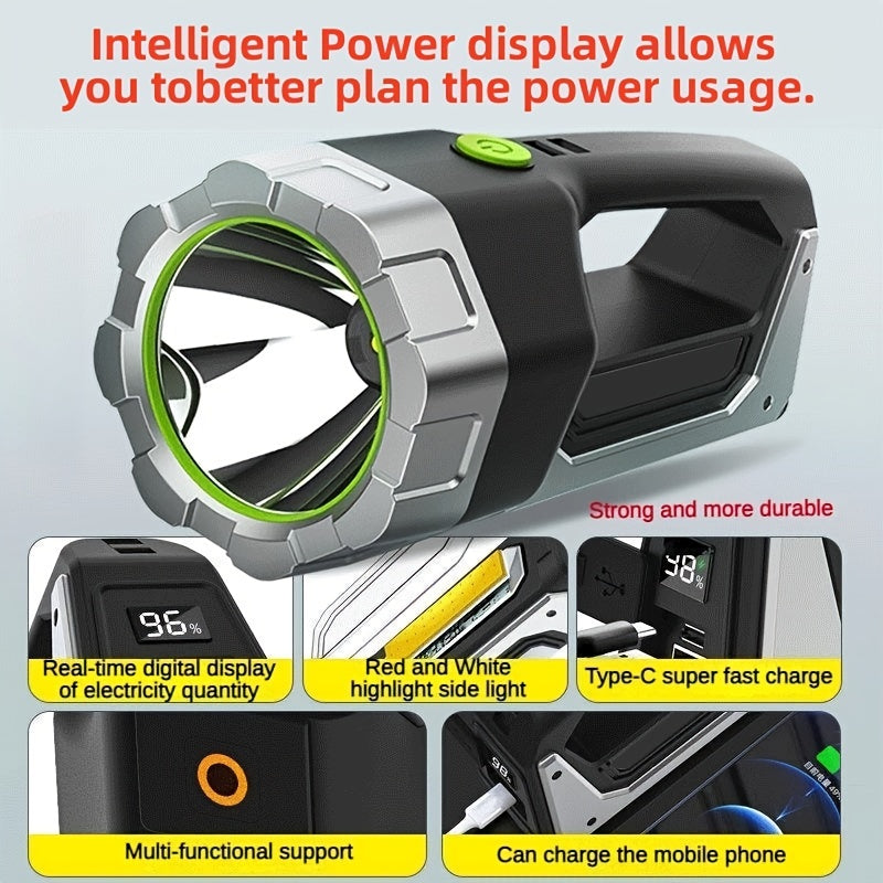 Trendbay LED Flashlight – Rechargeable 4000mAh High-Intensity Torch with COB Side Light