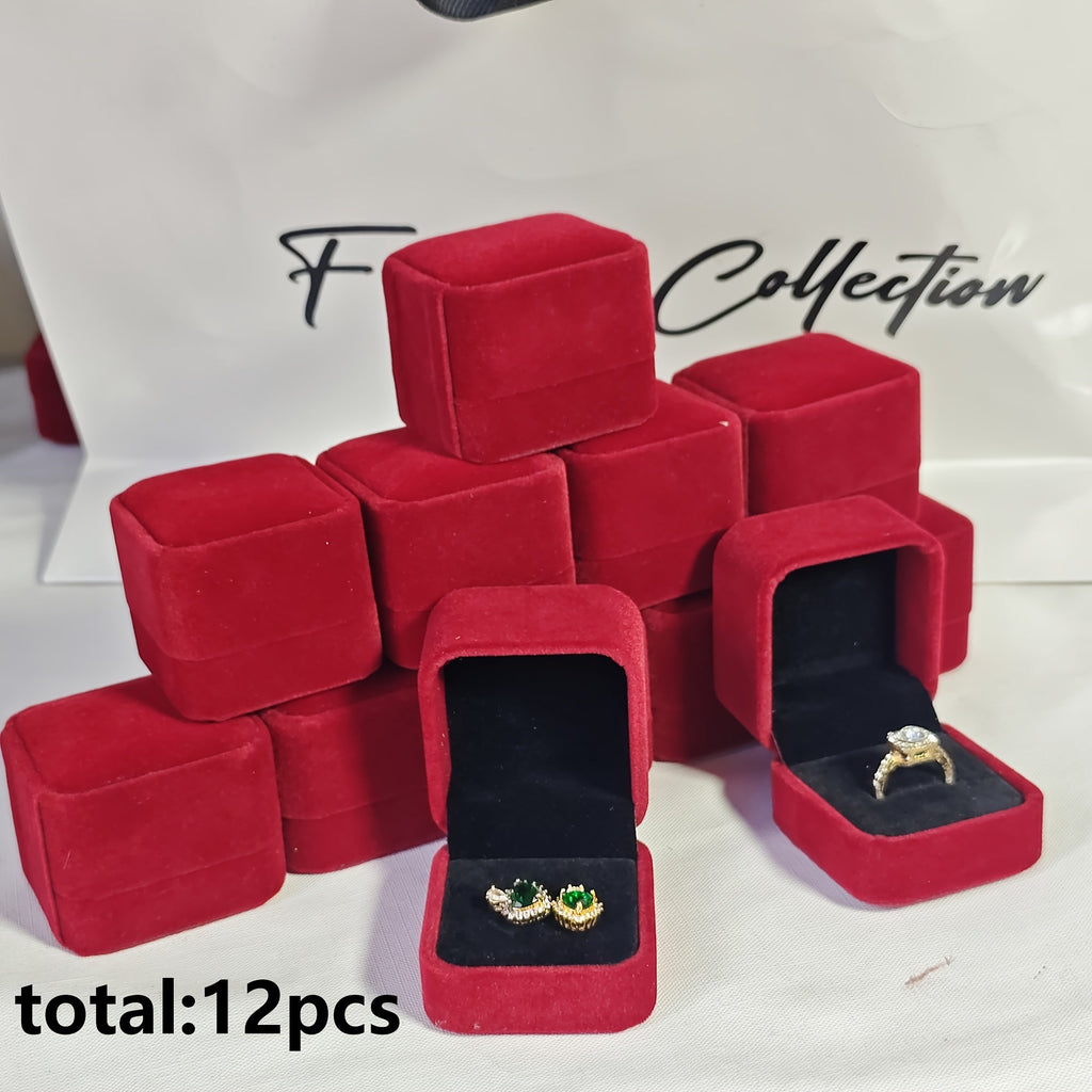 Trendbay 12-Piece Velvet Ring Gift Box Set – Elegant Jewelry Display & Storage Boxes
