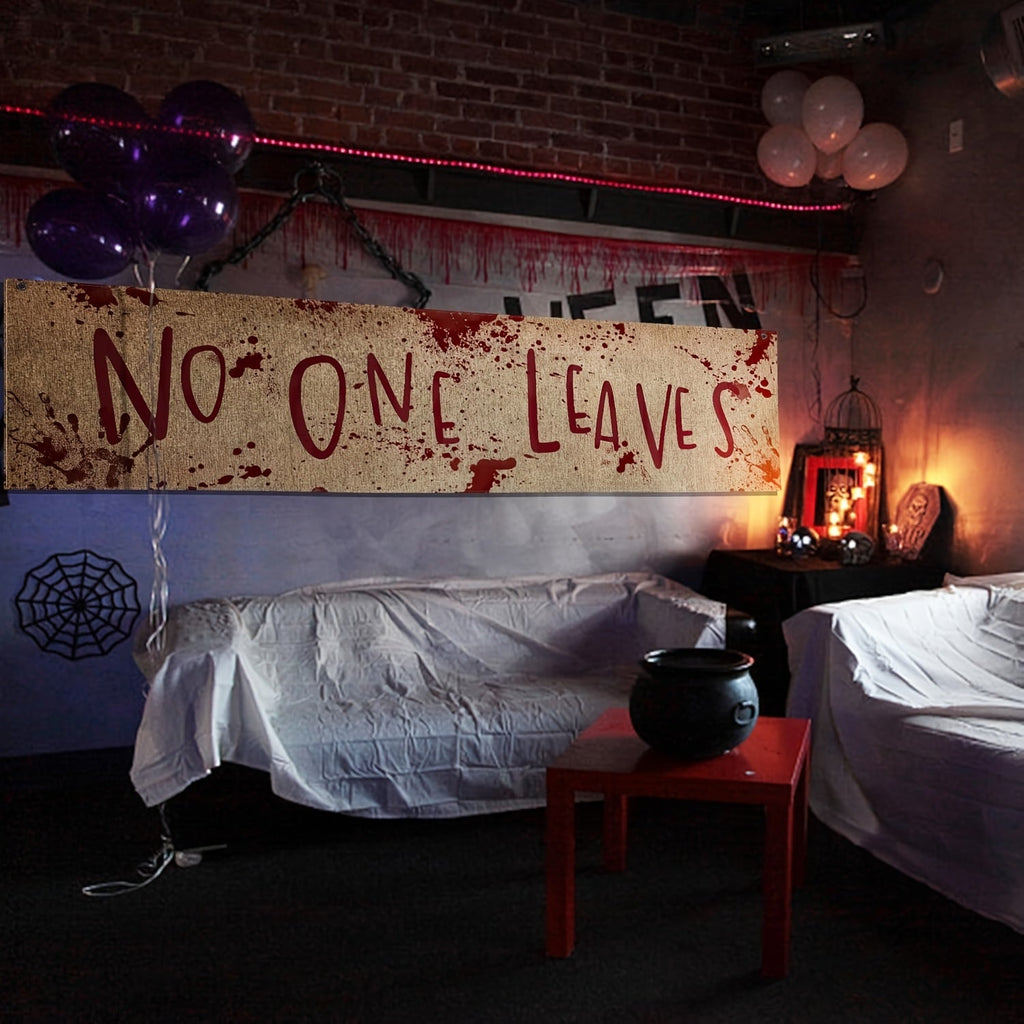 Trendbay 2D Flat Halloween Bloody Banner “No One Leaves” Burlap