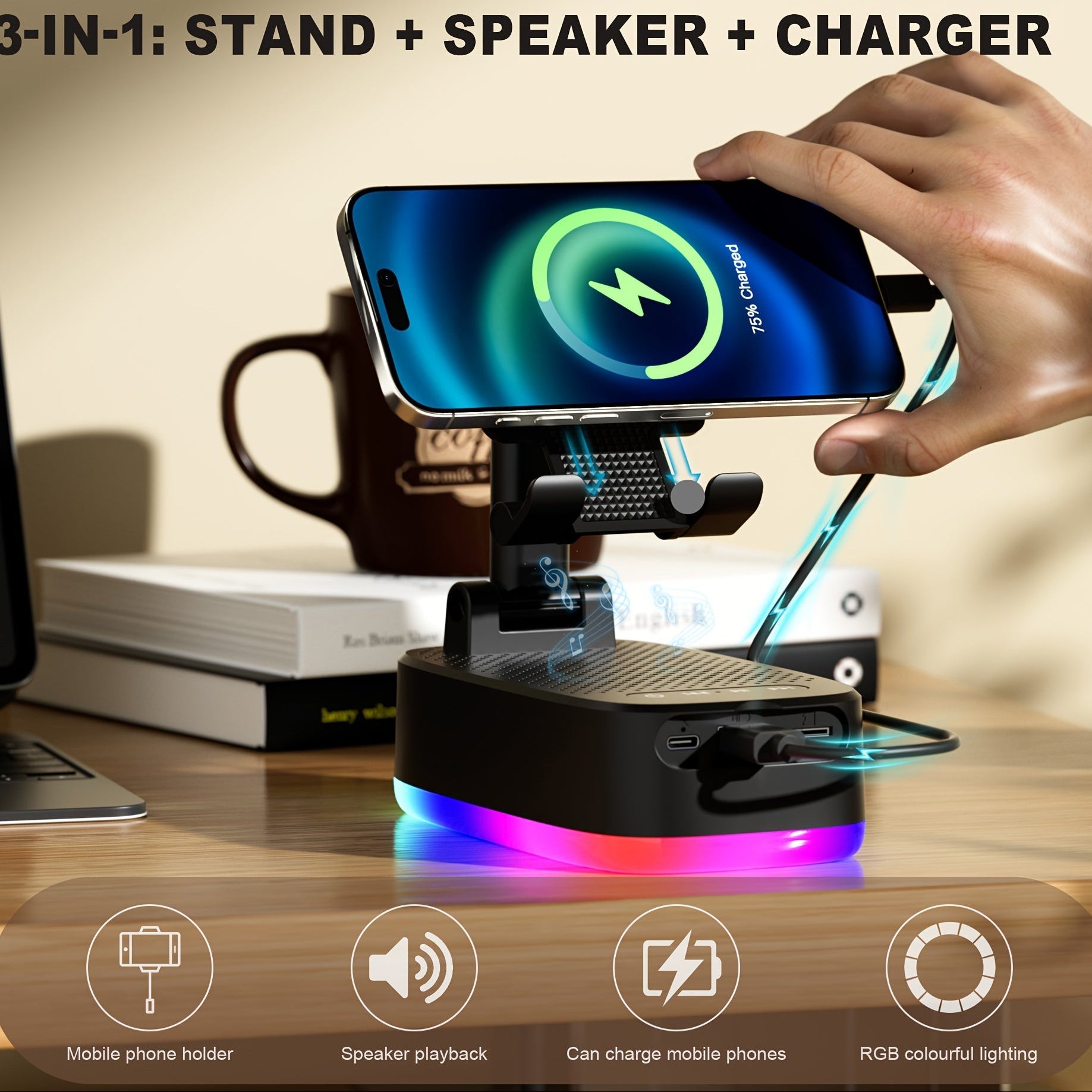 Trendbay 6W Wireless Bluetooth Speaker with Phone Holder – RGB Lights & Power Bank
