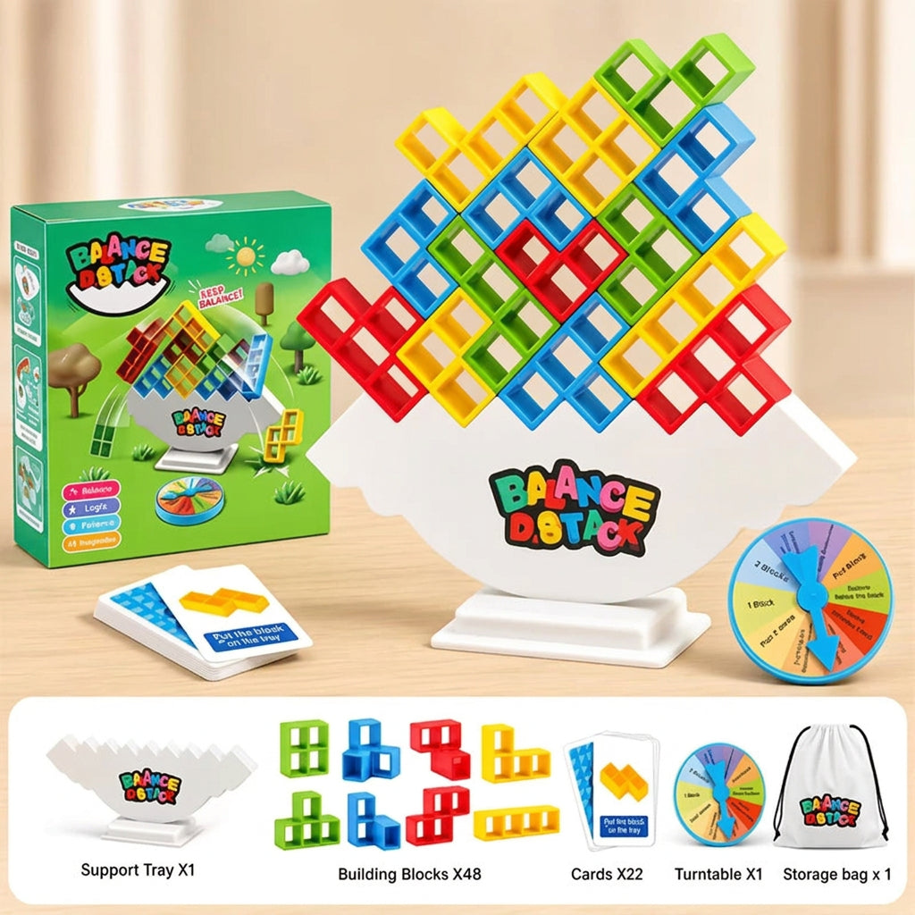 Trendbay 73pcs Balance Tower Stacking Colorful Plastic Tabletop Game