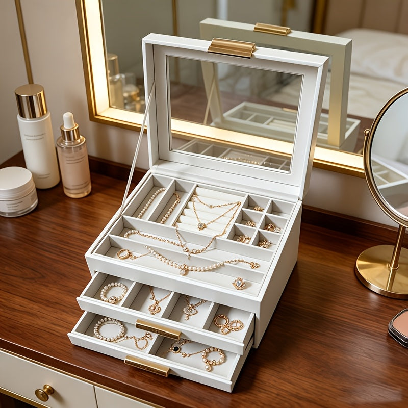 Trendbay 3-Tier Jewelry Storage Box with 2 Drawers – Large Capacity Jewelry Organizer