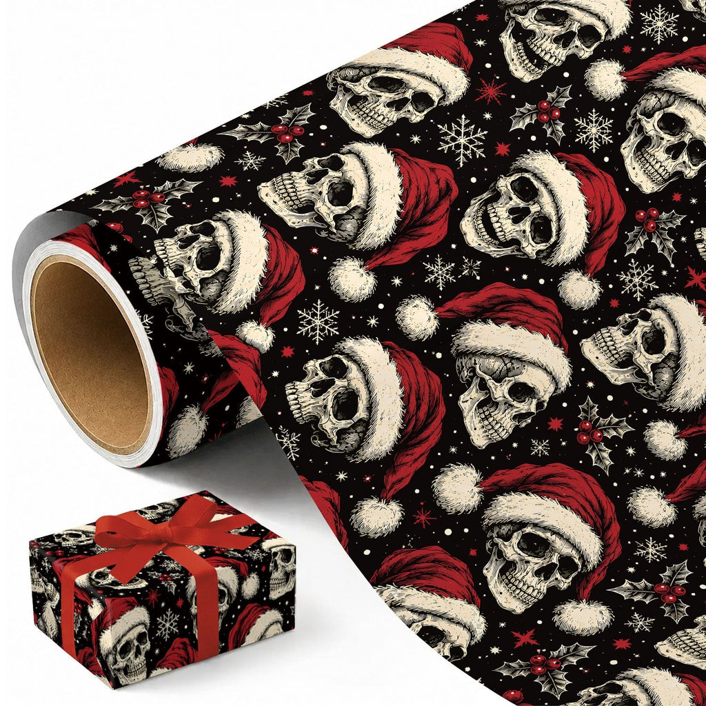 Trendbay Black Christmas Skull Gift Wrapping Paper Poinsettia 17.7 × 118 Inches