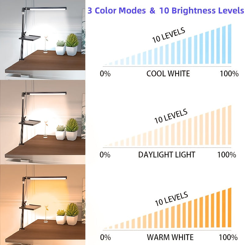Trendbay LED Clip Desk Lamp with Storage Tray & Adjustable Brightness
