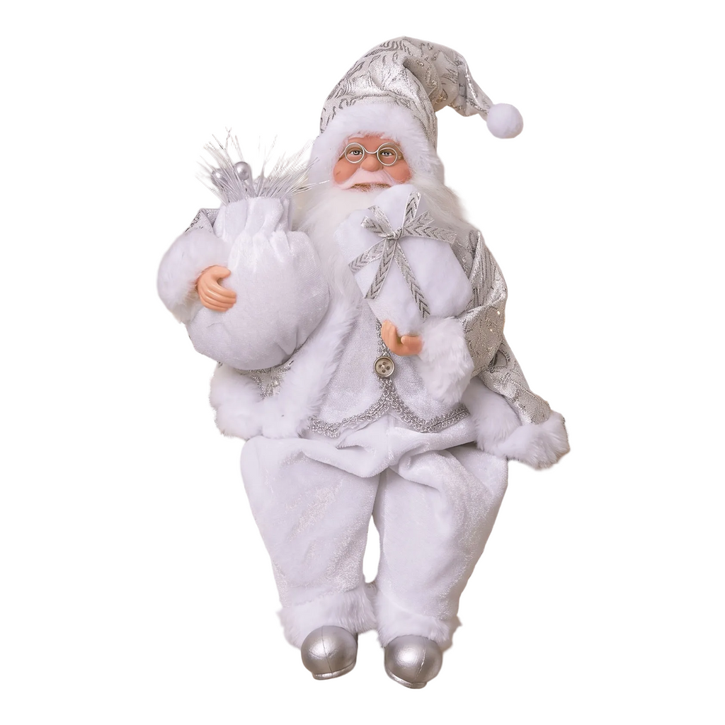 Trendbay Sitting Santa Claus Figurine White & Silver 1pc 13-In