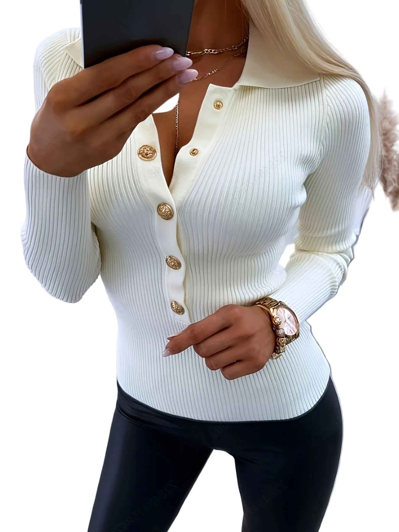 Trendbay Women's Ribbed Button Knit Top