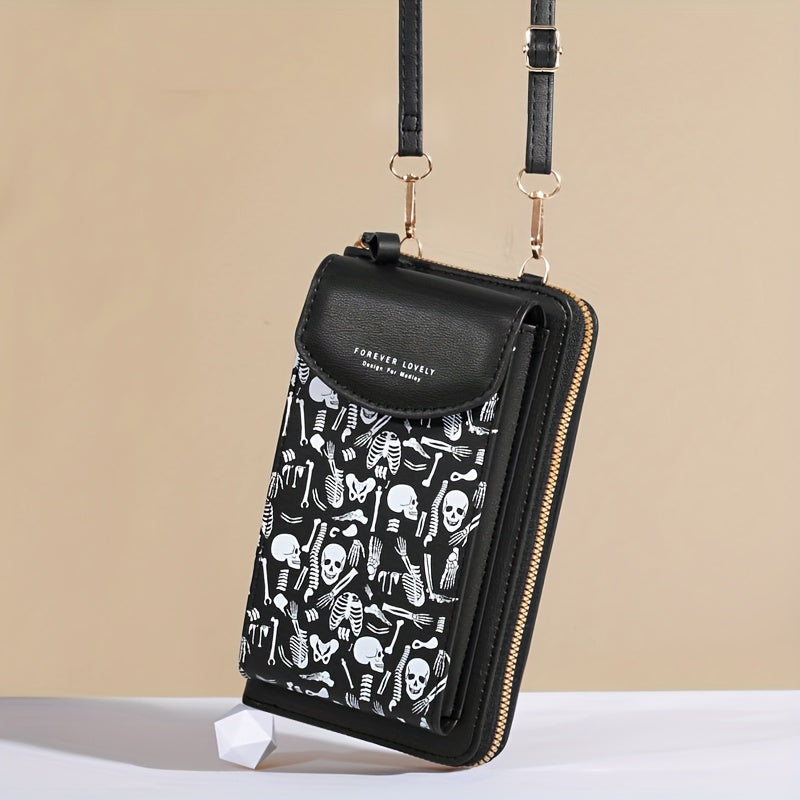 Trendbay Ghost Skull Pattern Crossbody Bag – Gothic Zipper