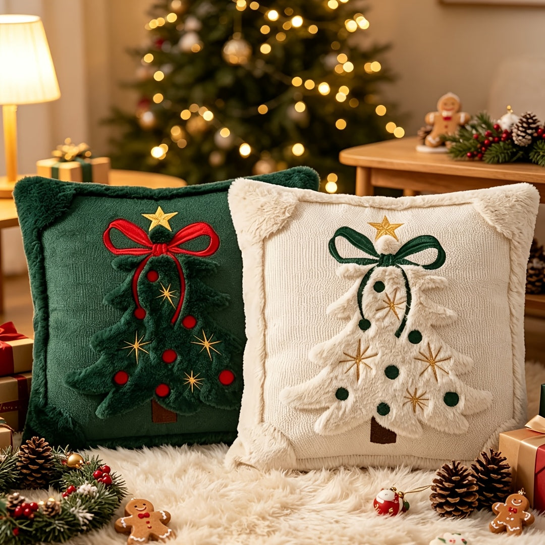 Trendbay Christmas Tree Cushion Cover Set of 2 Plush Bow & Star Design