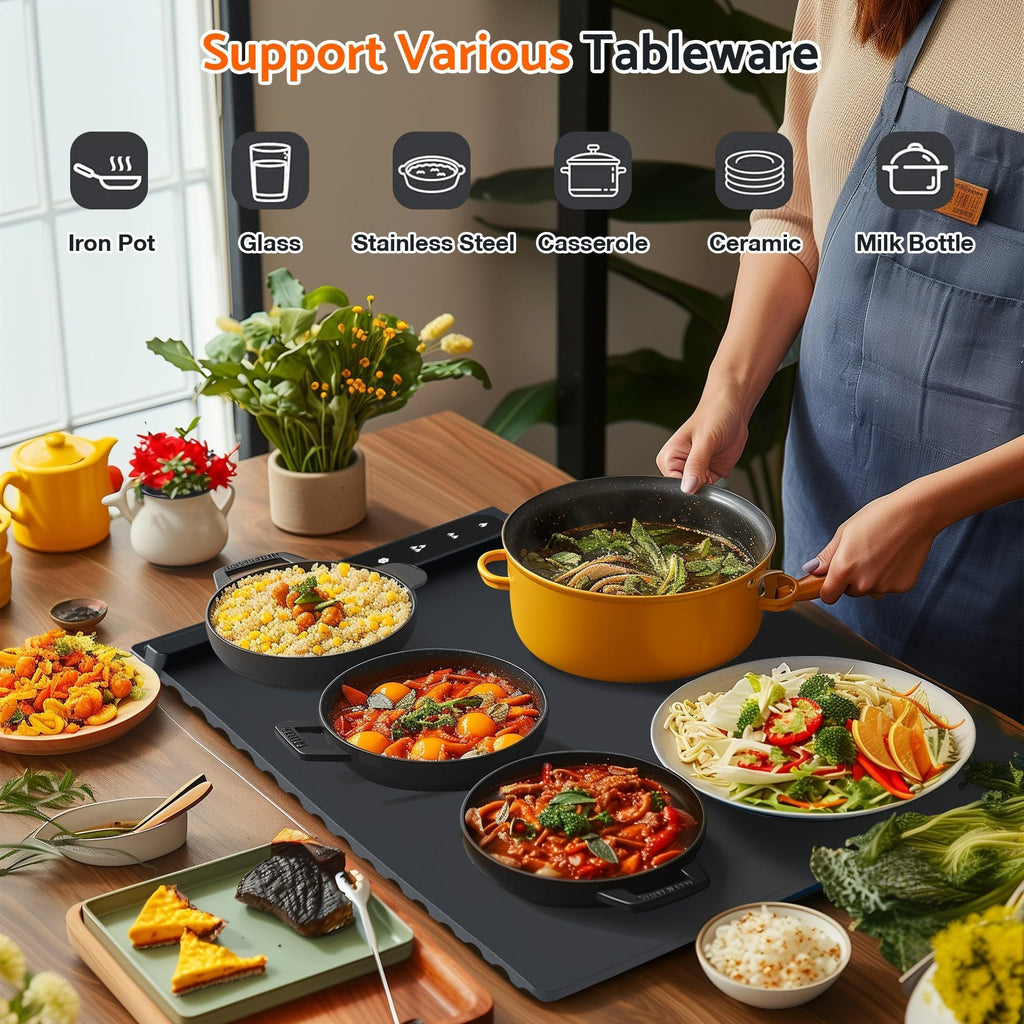 Trendbay Electric Food Warming Mat – 65×39cm Rollable Silicone Heat Tray (3 Temp Levels)