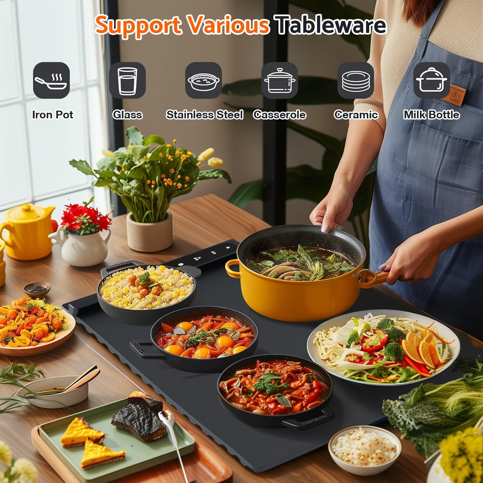 Trendbay Electric Food Warming Mat – 65×39cm Rollable Silicone Heat Tray (3 Temp Levels)