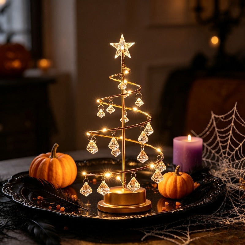 Trendbay LED Christmas Tree Lamp Warm Light Spiral Golden Metal