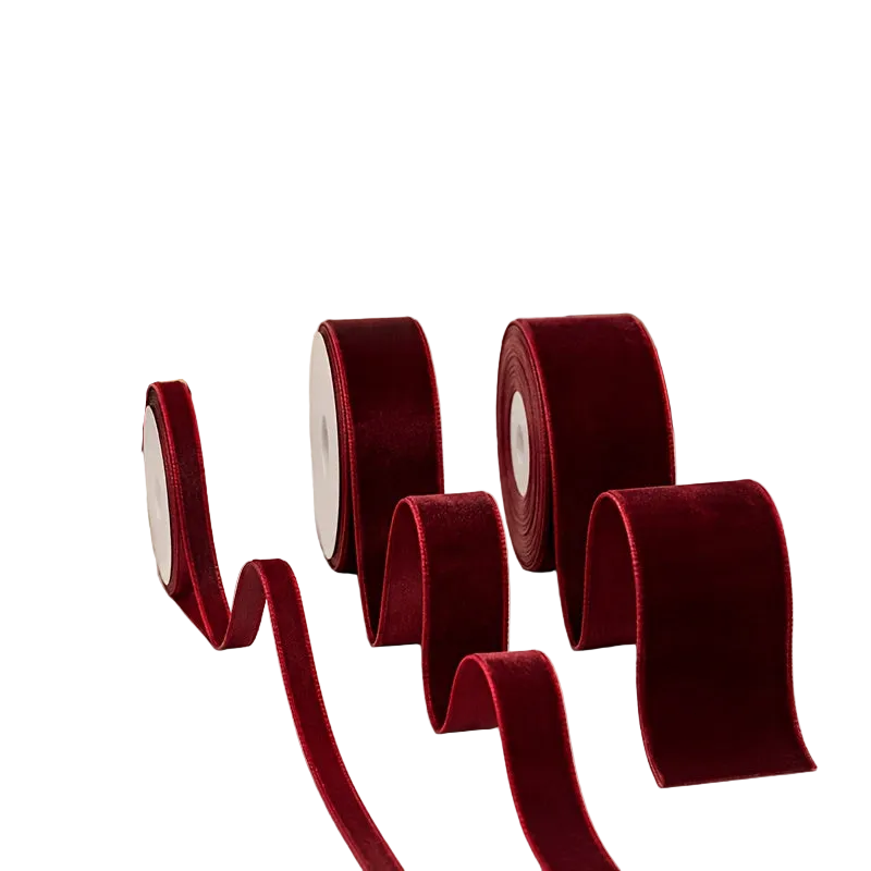 Trendbay 3-Roll Burgundy Velvet Ribbon Set Soft Flocked Velvet Trim