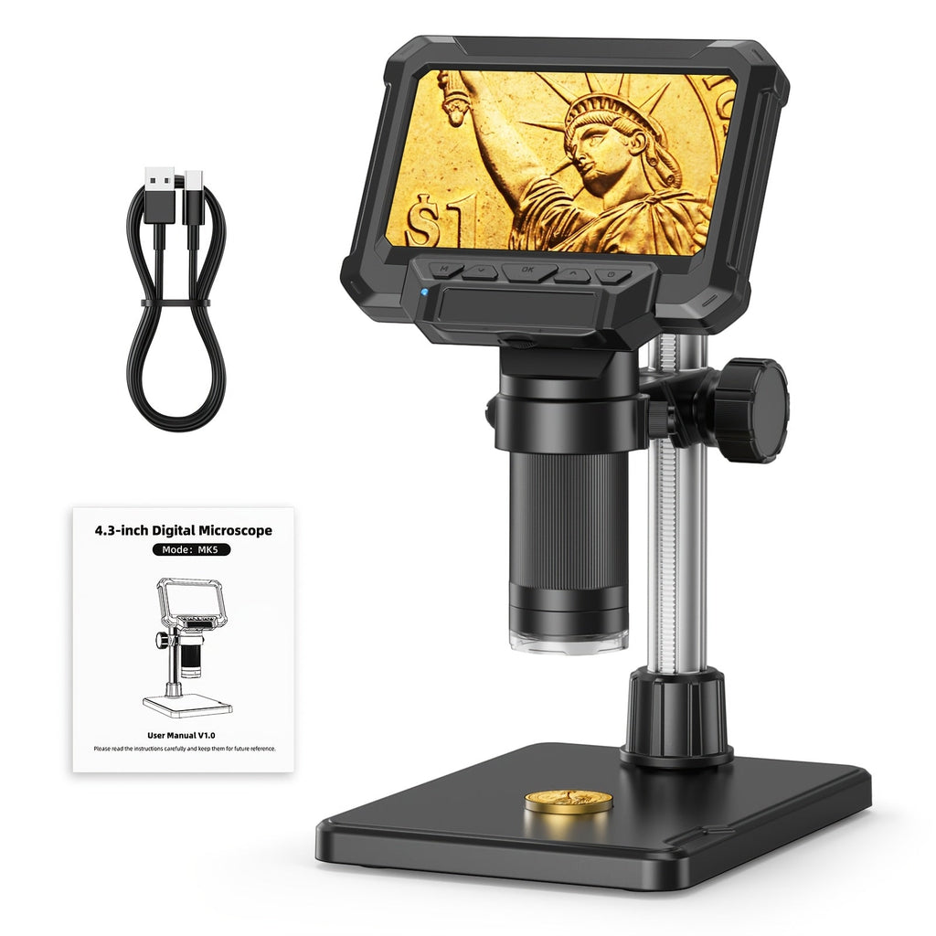 Trendbay 10.92cm IPS Digital Microscope – 1000X 1080P Coin Microscope with 8 LED Lights & PC Compatibility