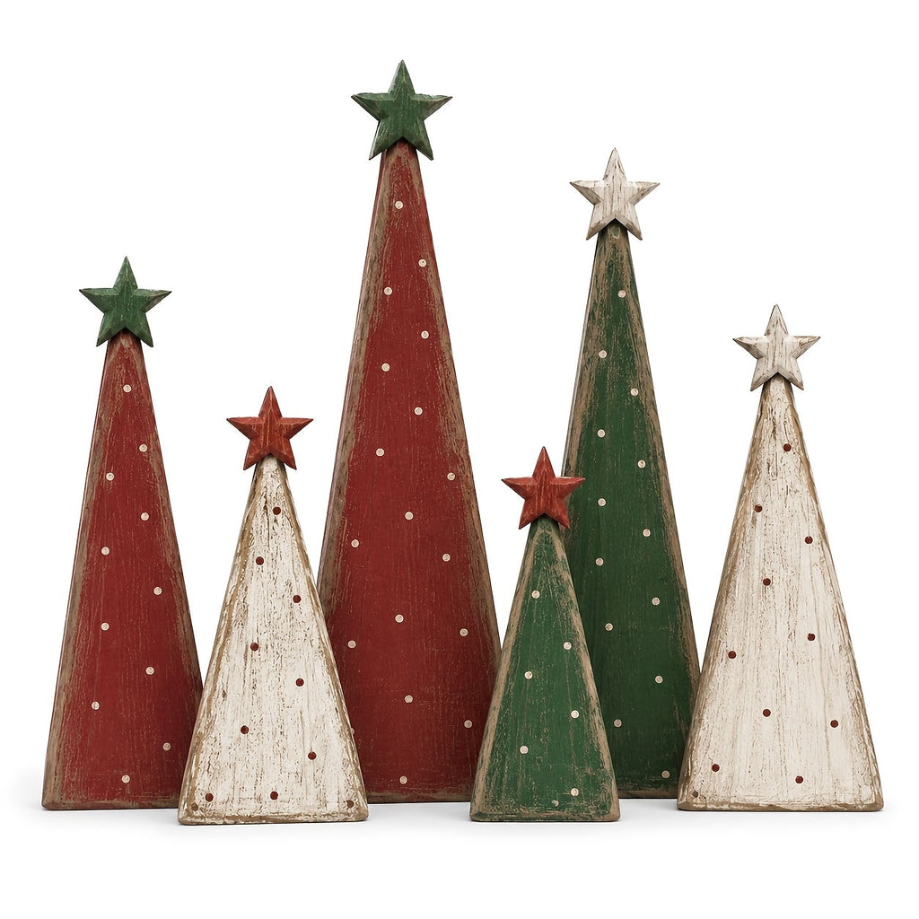 Trendbay 6pcs Retro Multi-Layer Flat Wooden Christmas Tree Ornament Set