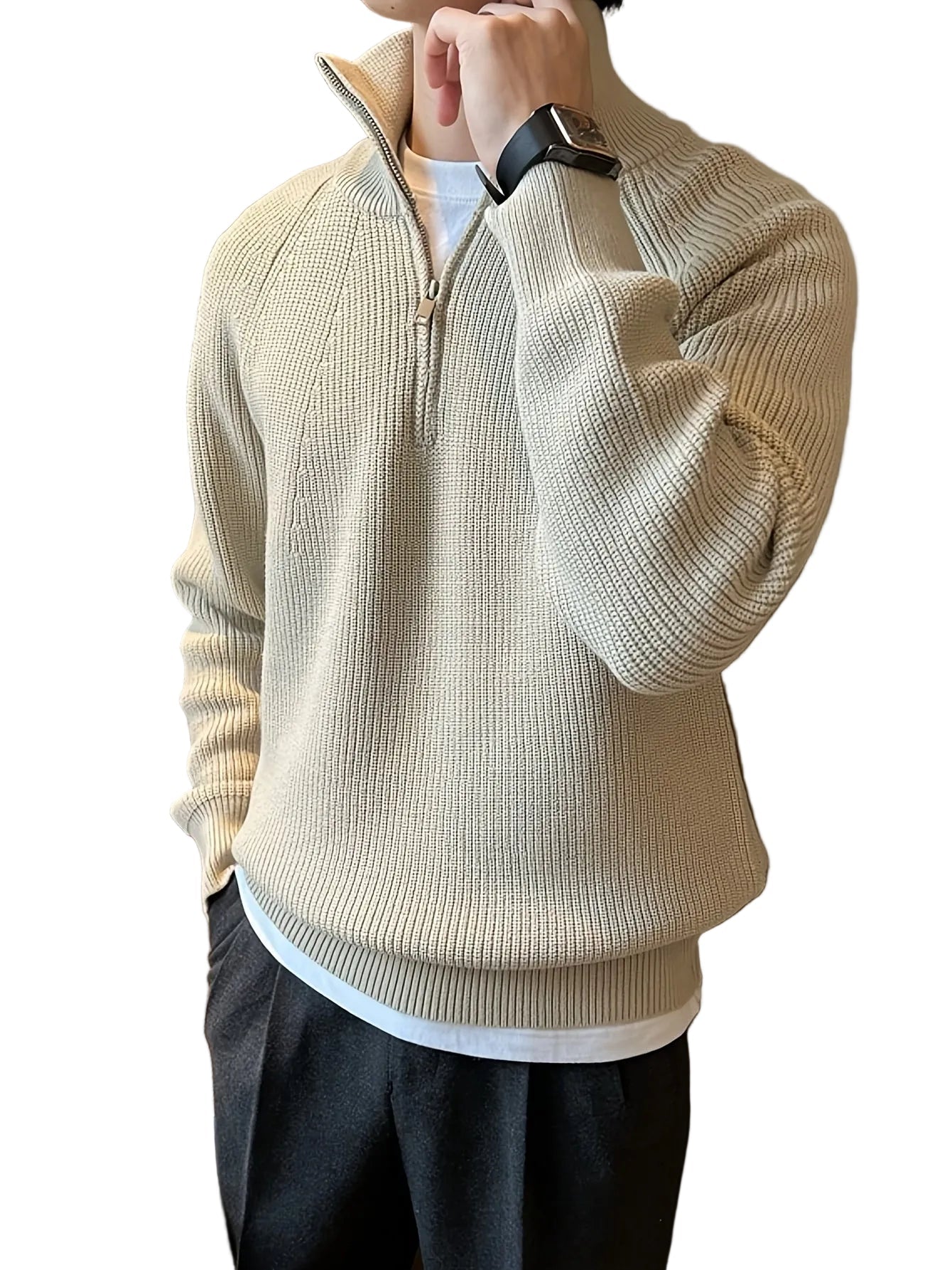 Trendbay Men's Zip-Front Knit Sweater