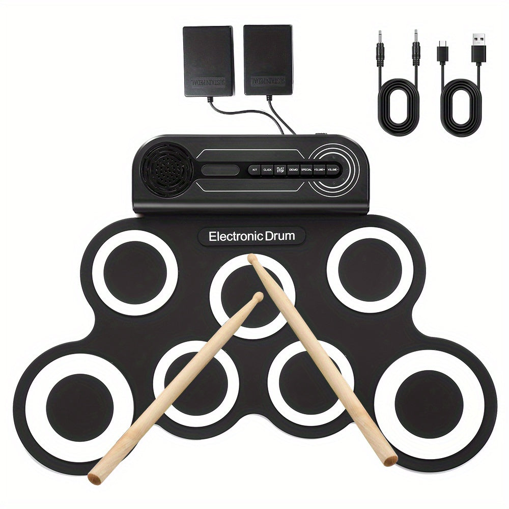 Trendbay Portable Electronic Drum Set – Foldable 7-Pad Roll-Up Drum Kit with Speakers
