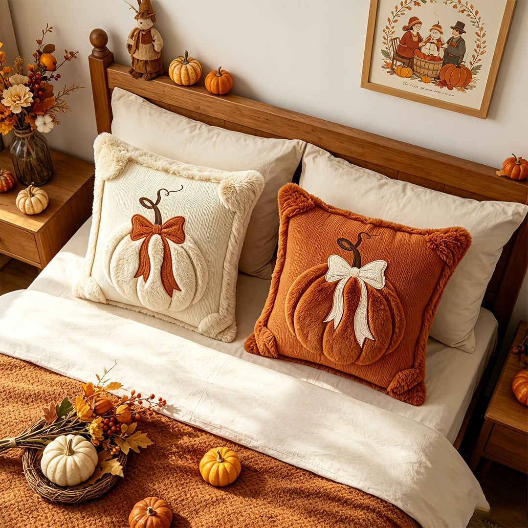 Trendbay 2-Piece Plush Pumpkin Bow Pillow Covers