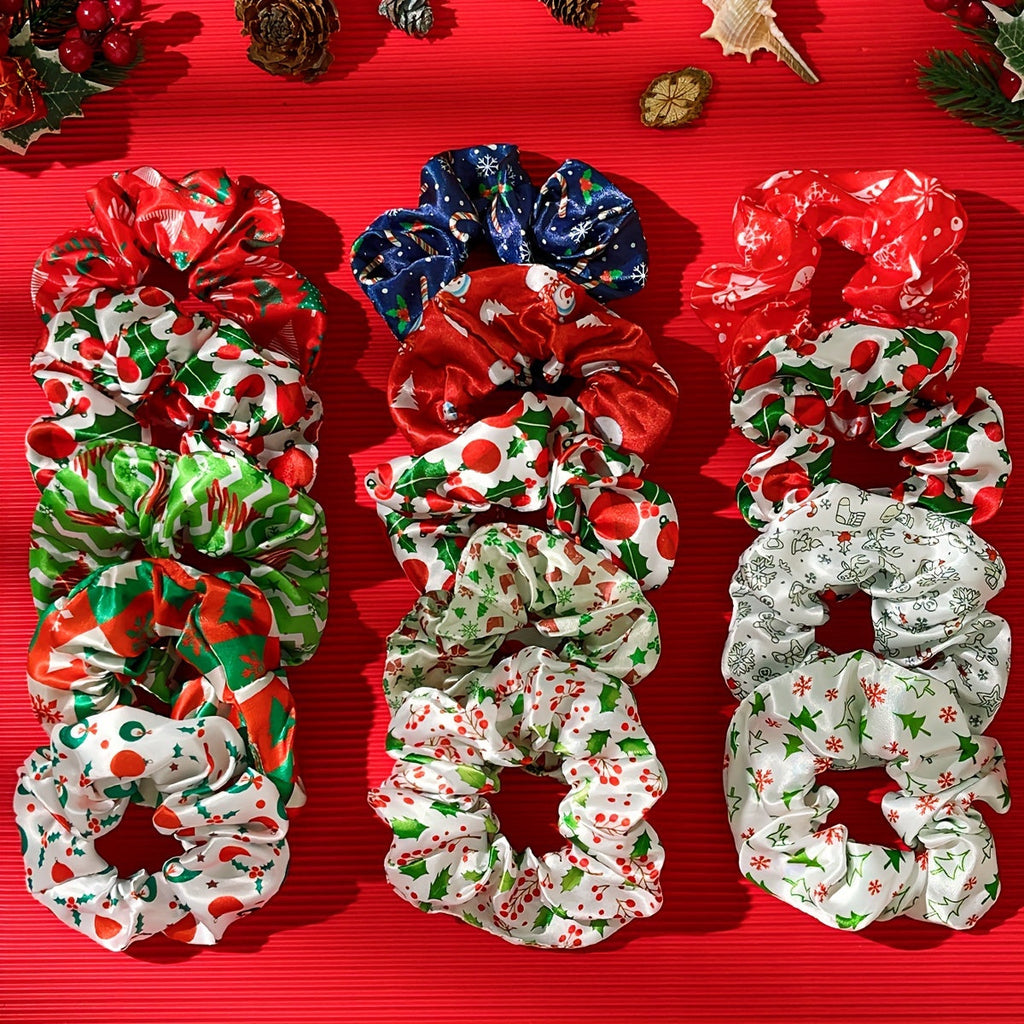 Trendbay 14pcs Christmas Print Satin Scrunchie Set Multicolor
