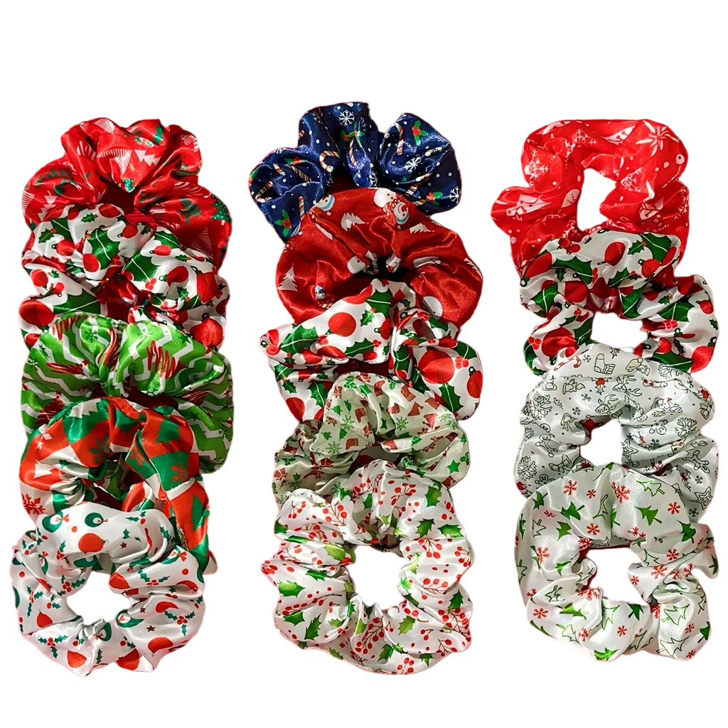 Trendbay 14pcs Christmas Print Satin Scrunchie Set Multicolor