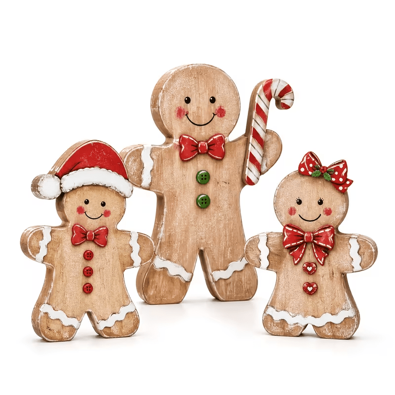 Trendbay Rustic Christmas Tiered Tray Décor Set of 3 Gingerbread, Santa Hat & Candy Cane