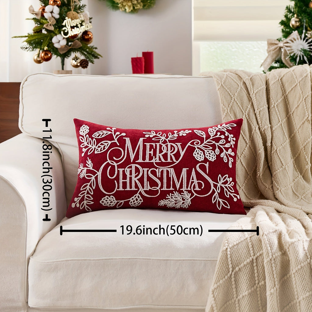 Trendbay Chenille Christmas Pillowcase – Embroidered “Merry Christmas”