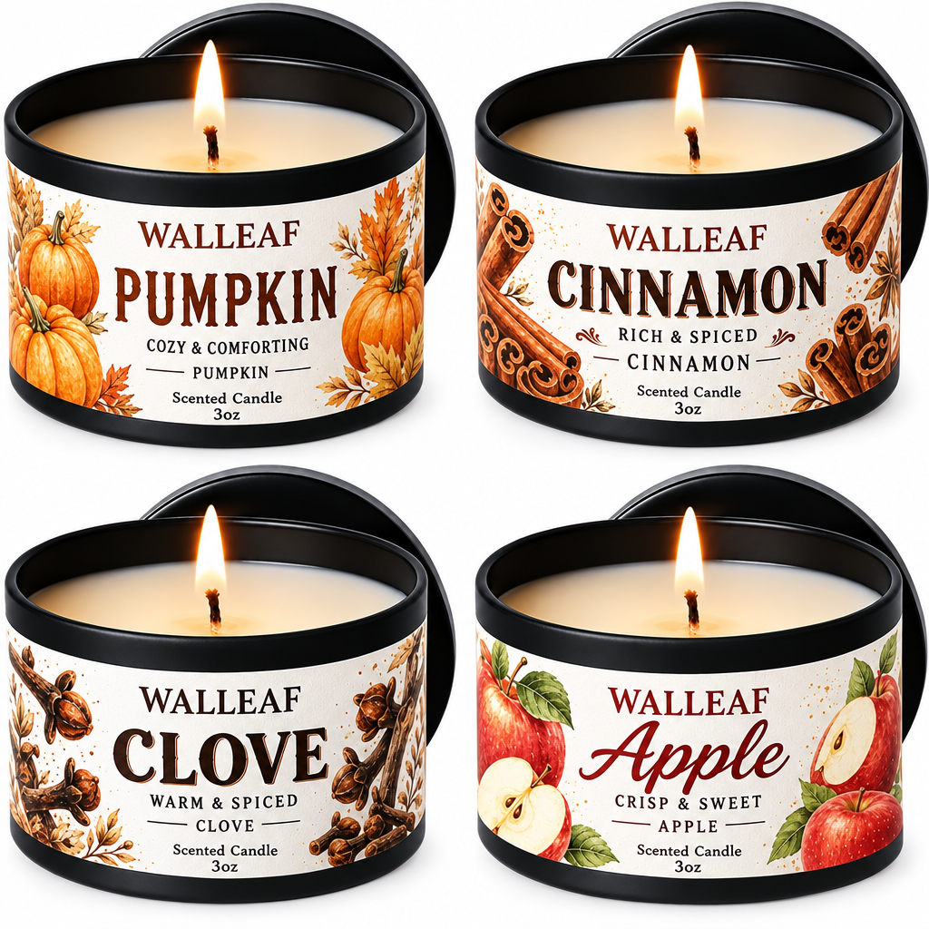 Trendbay 4pcs Fall Scented Soy Wax Candle Gift Set 3 oz