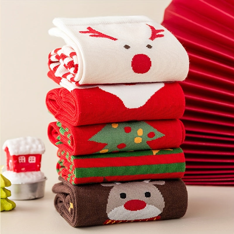Trendbay 5-Pair Christmas Mid-Calf Socks Set Unisex
