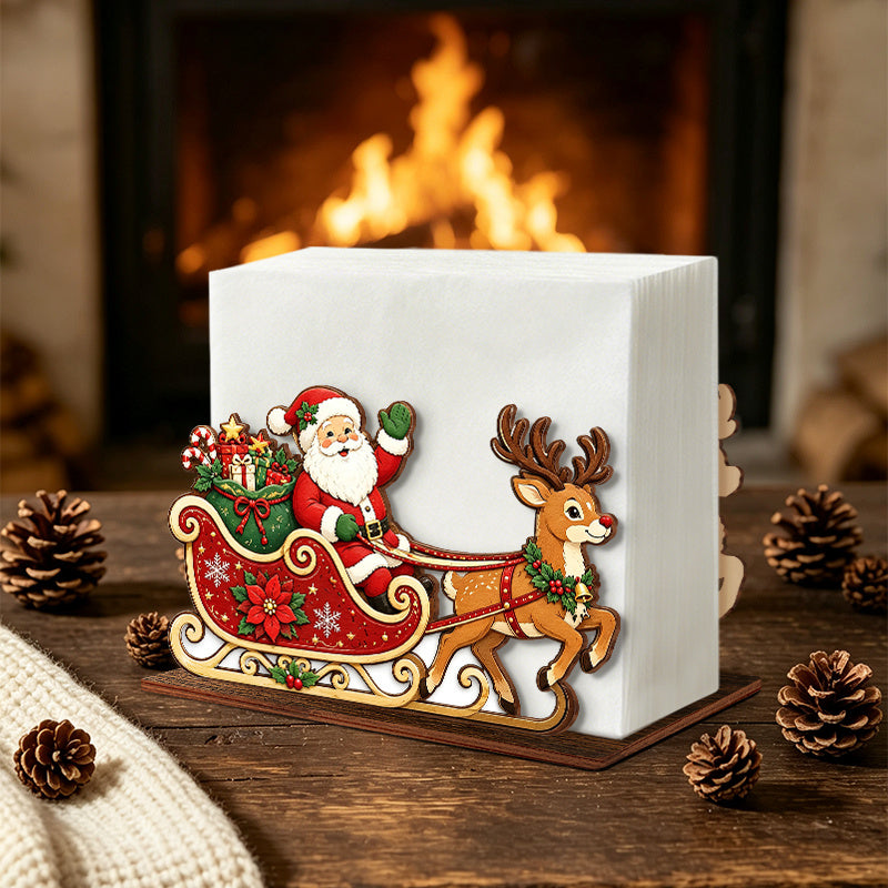 Trendbay Wooden Santa Sleigh Reindeer Christmas Napkin Holder