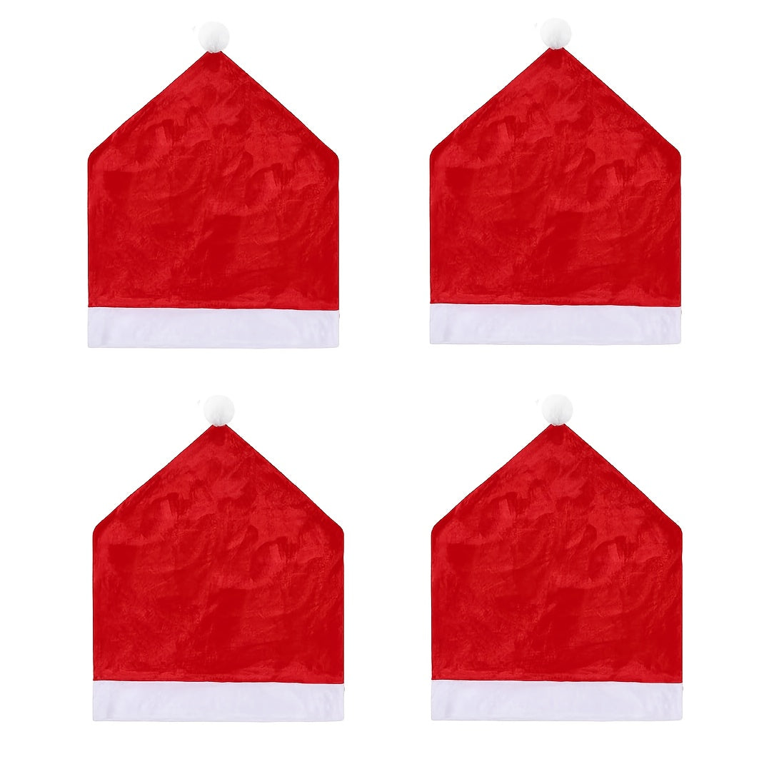 Trendbay 4pcs Red Santa Hat Chair Covers Velvet-Style