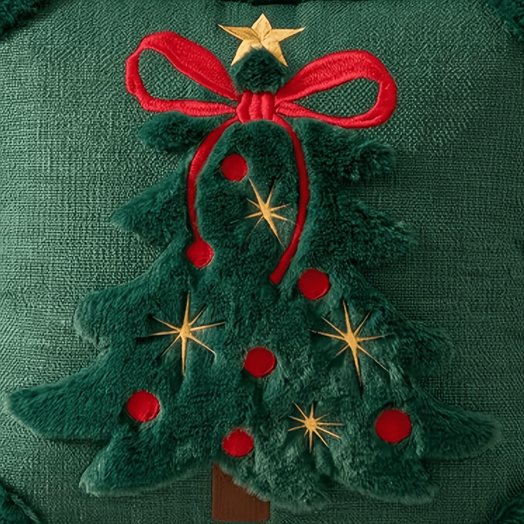 Trendbay Christmas Tree Cushion Cover Set of 2 Plush Bow & Star Design