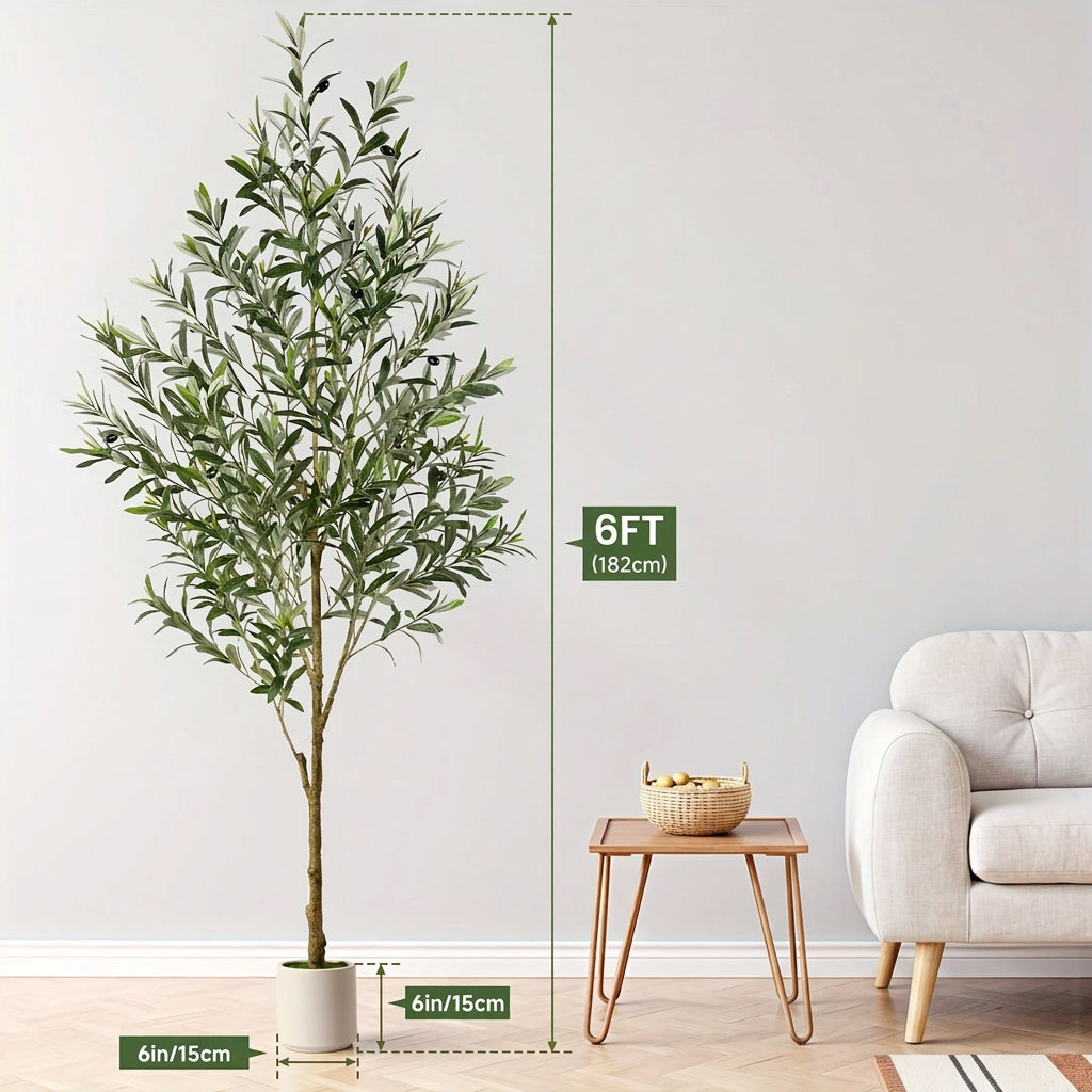 Trendbay 180CM Artificial Olive Tree with White Planter Faux Silk Plant