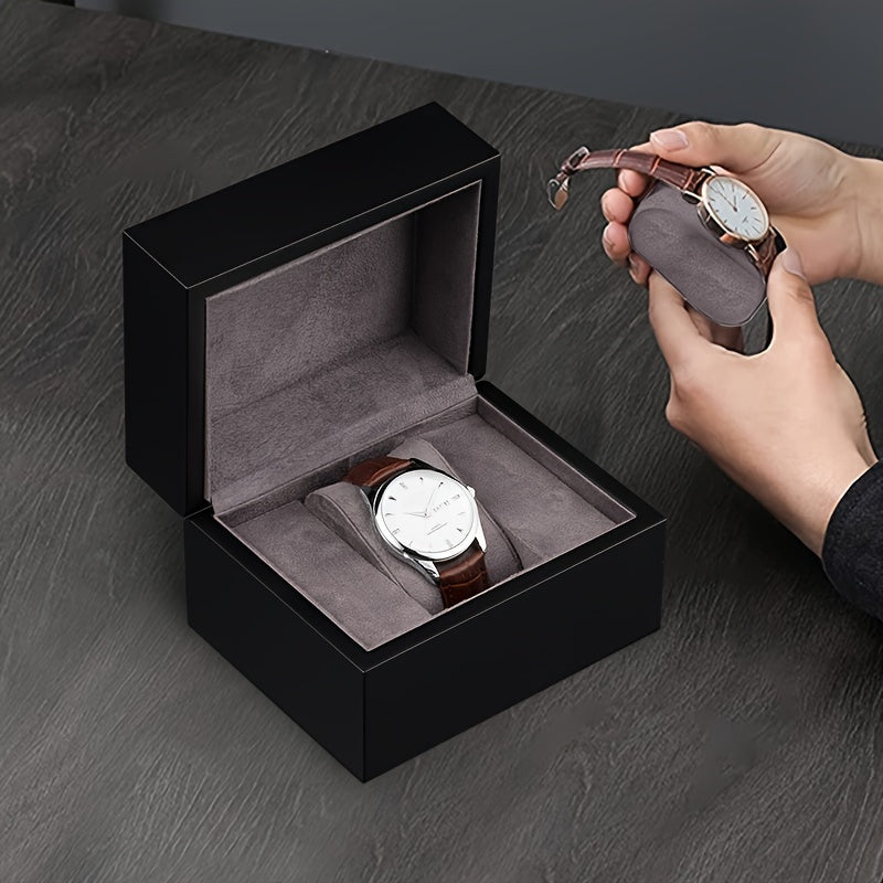 Trendbay Wooden Single Watch Storage Box – Flip-Top Display Case with Soft Fabric Interior
