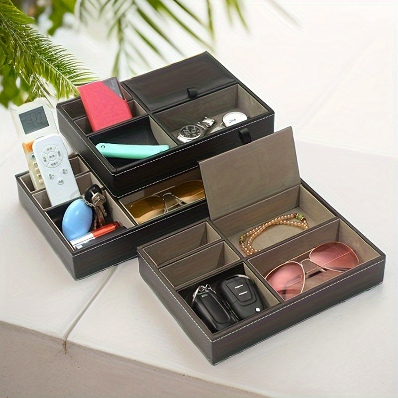 Trendbay Men's Faux Leather Valet Tray Organizer – 5-Compartment Jewelry & Everyday Essentials Storage Box