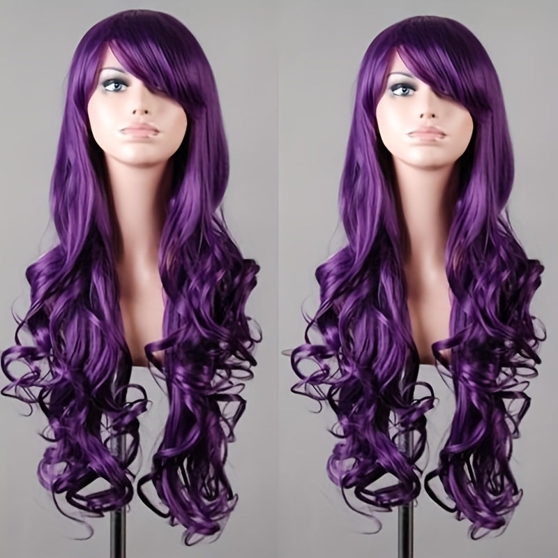 Trendbay 80CM Purple Long Curly Cosplay Wig Adjustable Net Cap