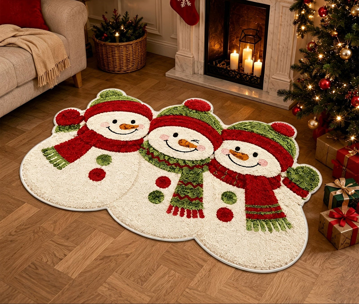Trendbay Christmas Snowman Velvet Bath Rug 2D Flat 1pc
