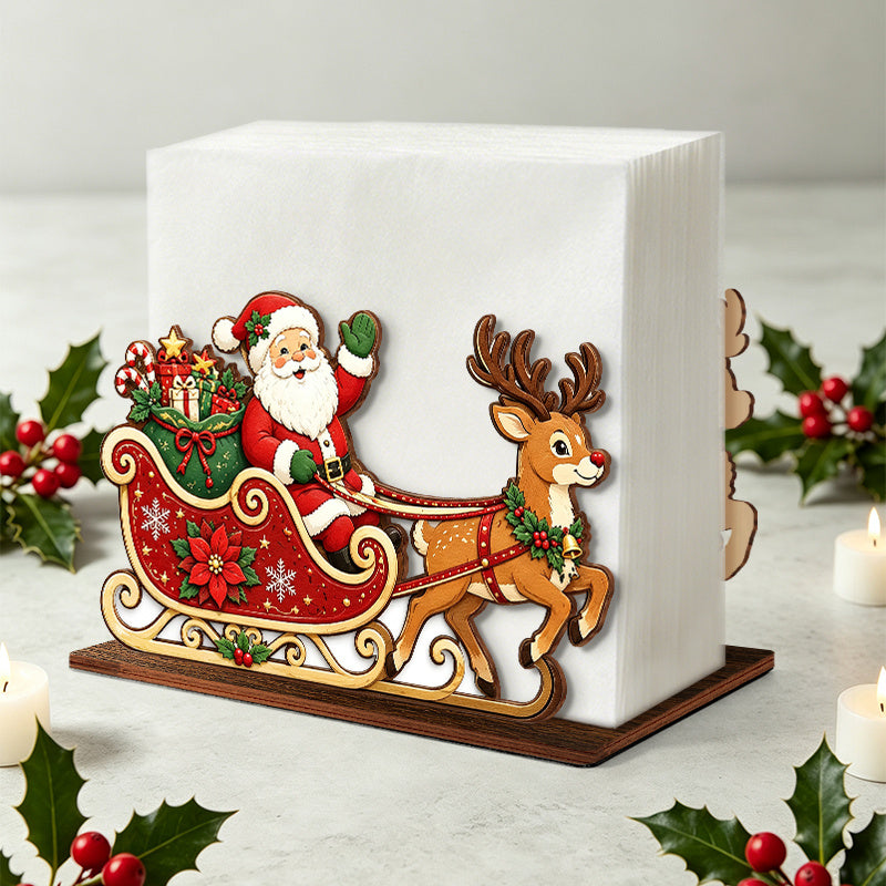 Trendbay Wooden Santa Sleigh Reindeer Christmas Napkin Holder