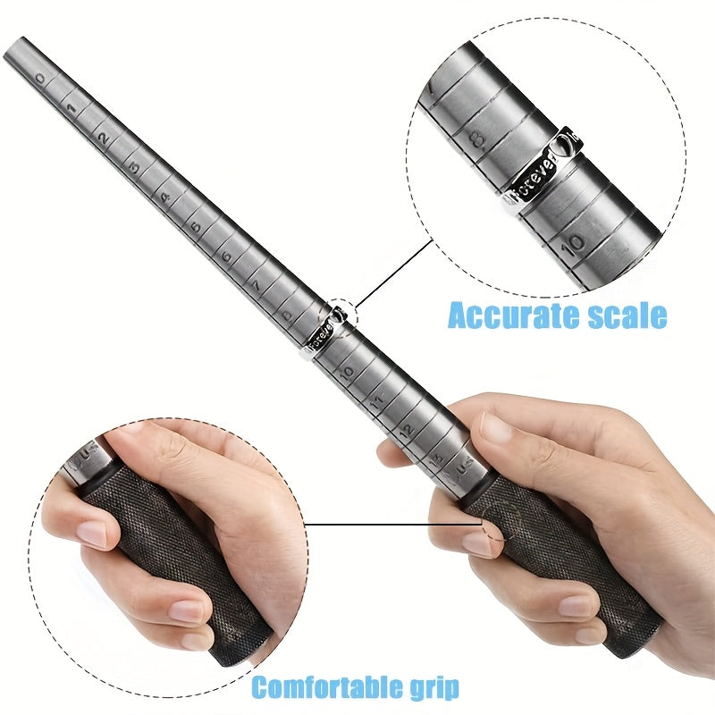 Trendbay Polished Steel Ring Mandrel – US Size 1–13 Jewelry Ring Sizing Tool with Knurled Handle