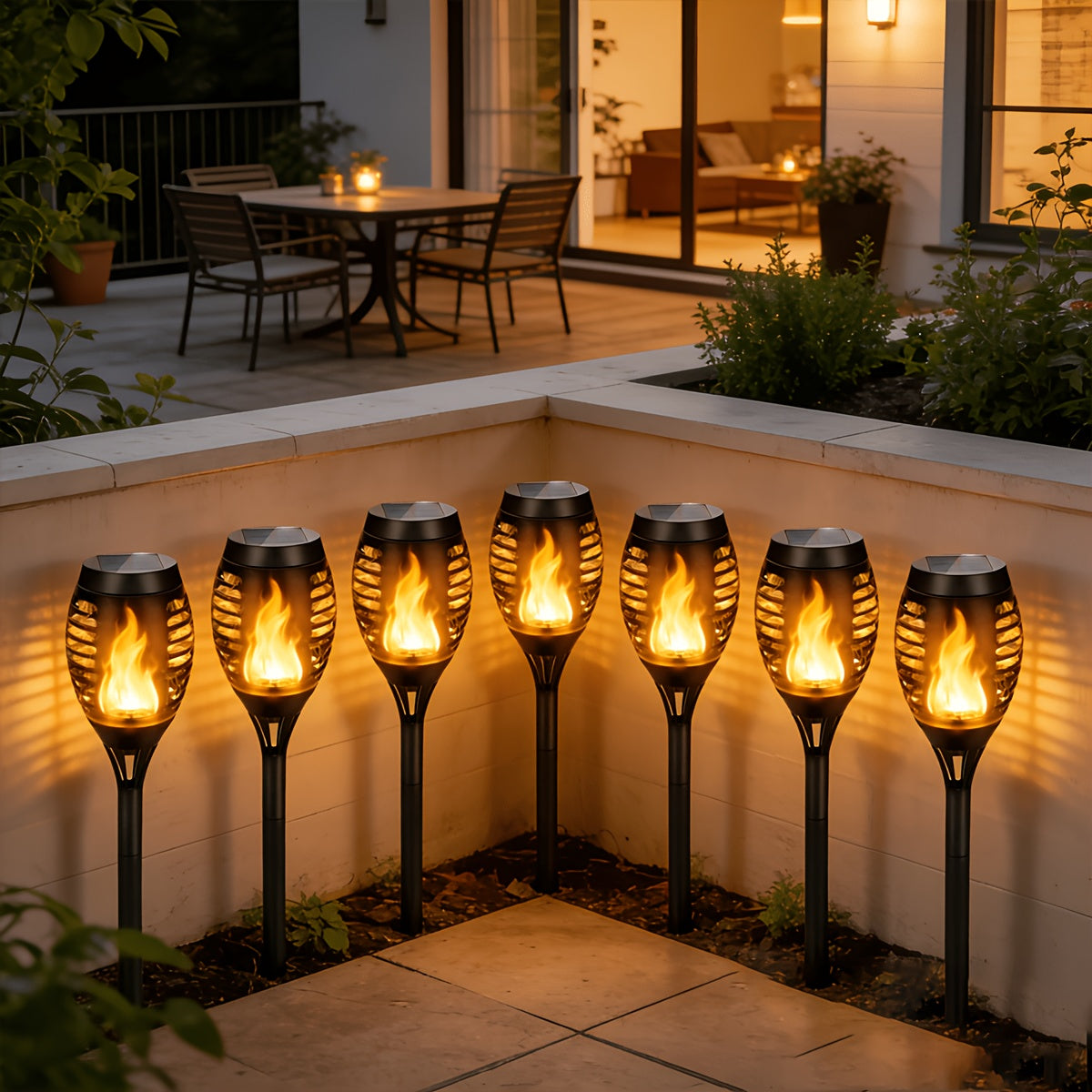 Trendbay 8-Pack Warm Light Solar Torch Lamps – Flickering Flame