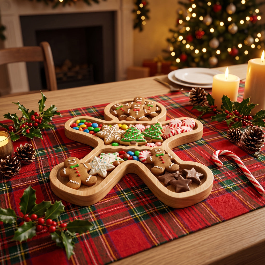 Trendbay Gingerbread-Shaped Wooden Divided Tray