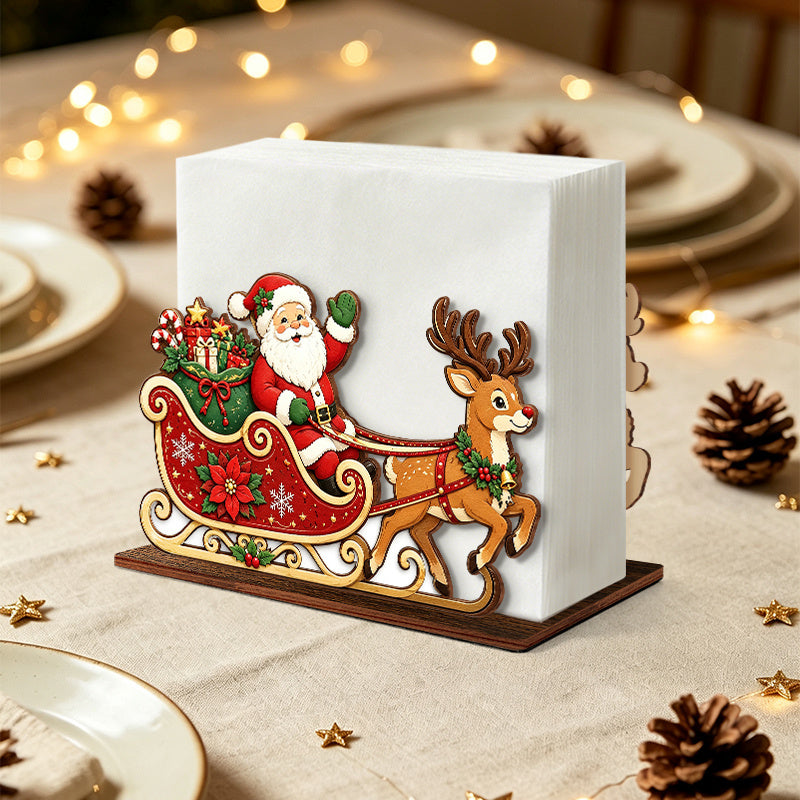 Trendbay Wooden Santa Sleigh Reindeer Christmas Napkin Holder
