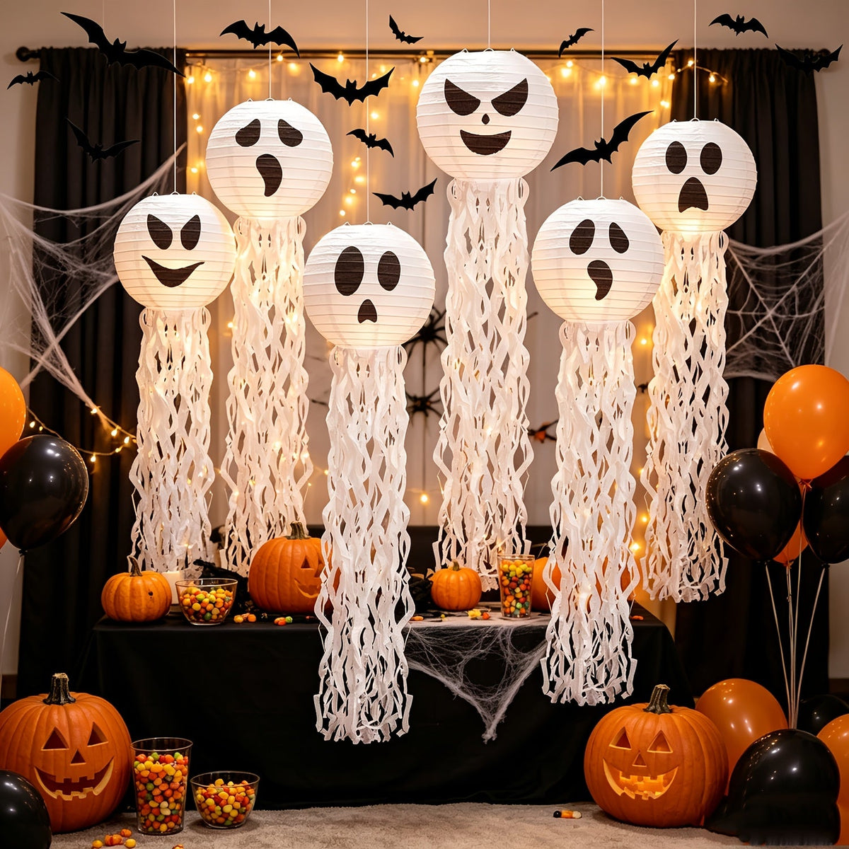 Trendbay 6pcs Halloween Paper Lanterns 78×20CM White Spooky