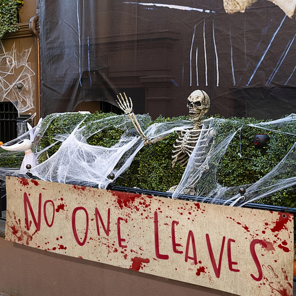 Trendbay 2D Flat Halloween Bloody Banner “No One Leaves” Burlap