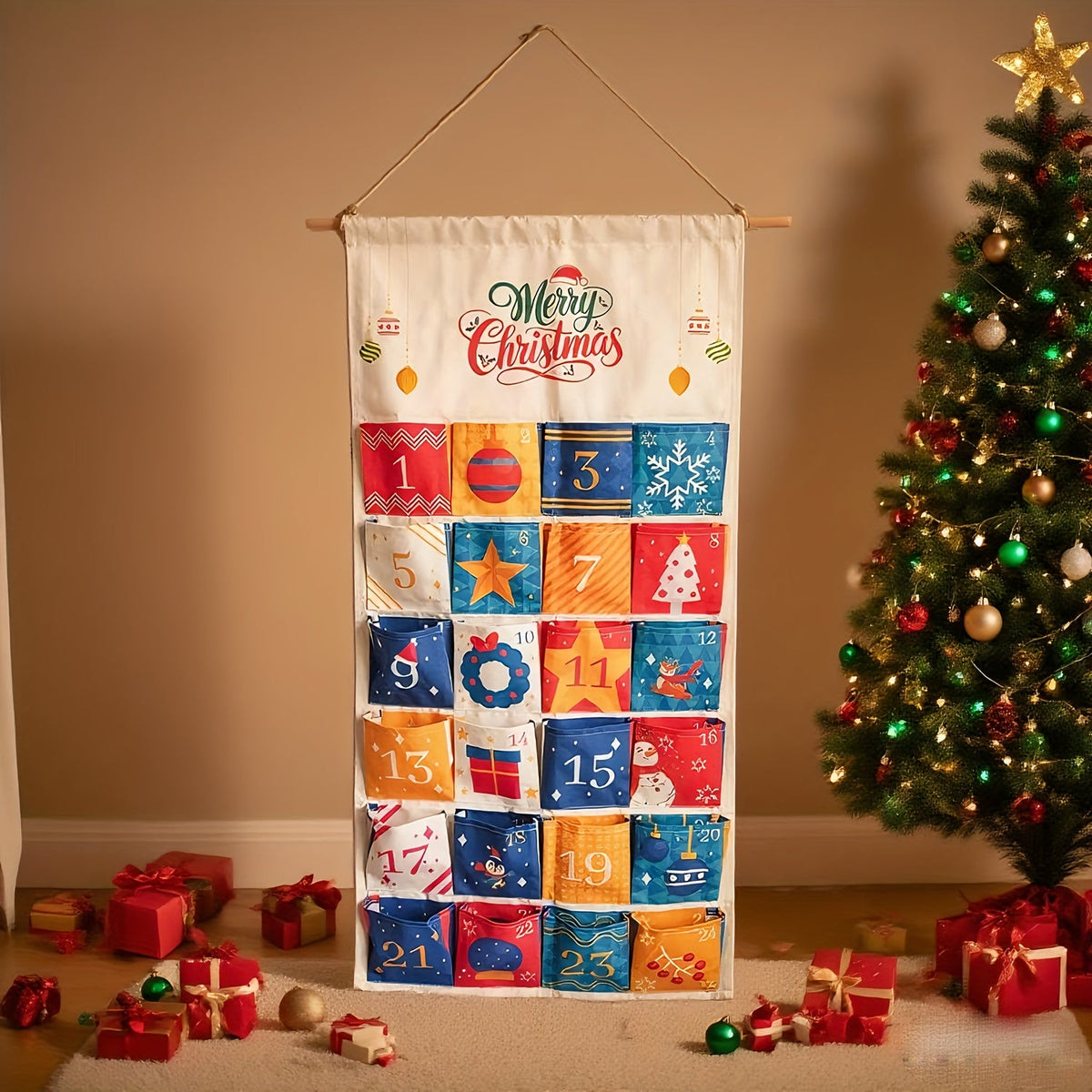 Trendbay Reusable Hanging Christmas Advent Calendar with 24 Large Pockets