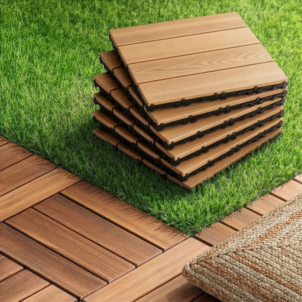 Trendbay 27pcs Pine Wood Interlocking Deck Tiles DIY Flooring